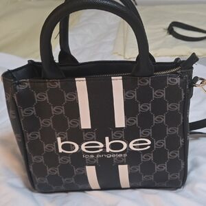 Bebe Black and Creme Logo Satchel